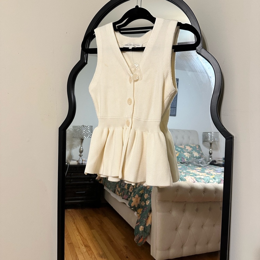 English Factory Cream Button-Down Peplum Blouse